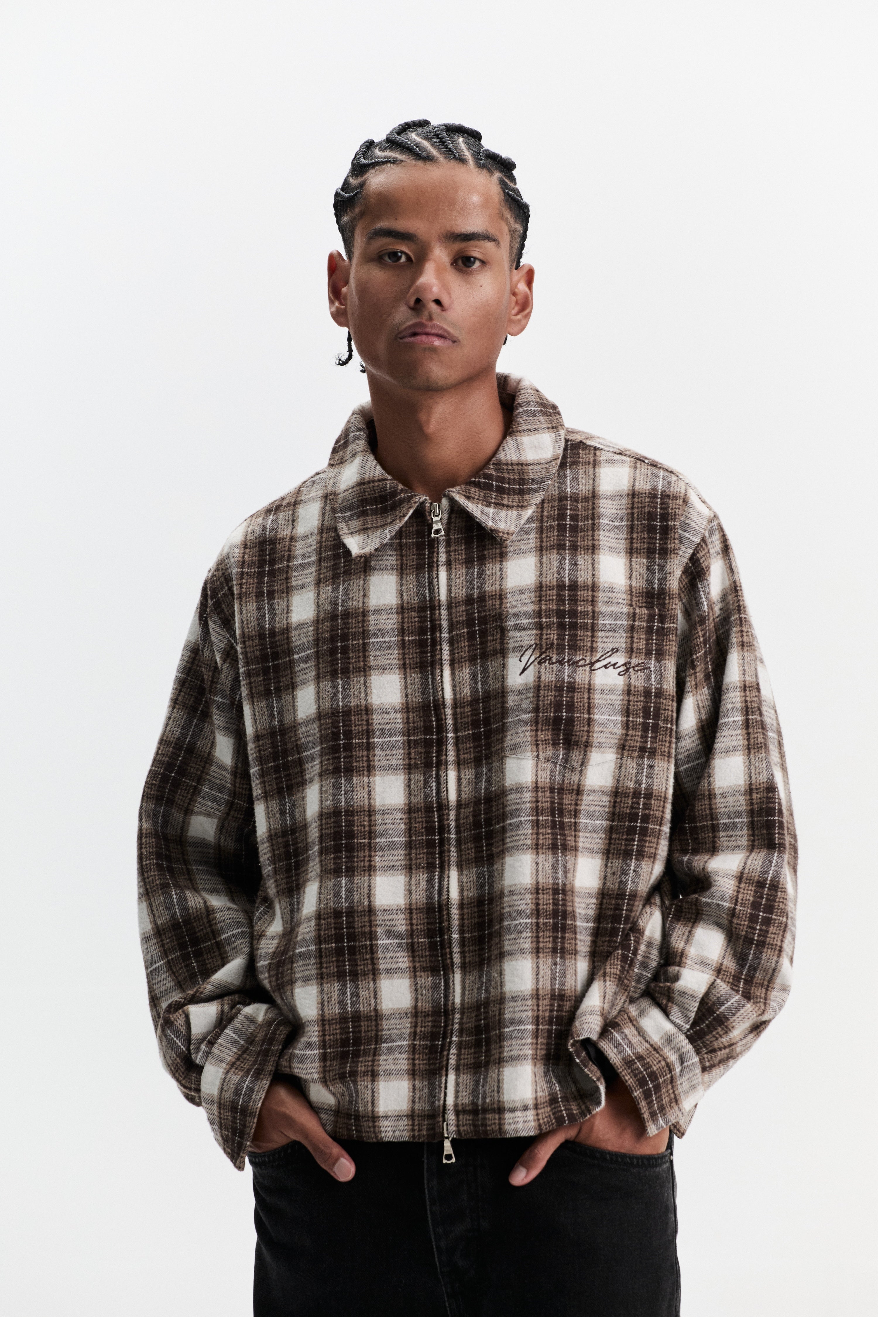 Quilted Flannel Over Shirt - White/Brown – VAUCLUSE STUDIOS UK
