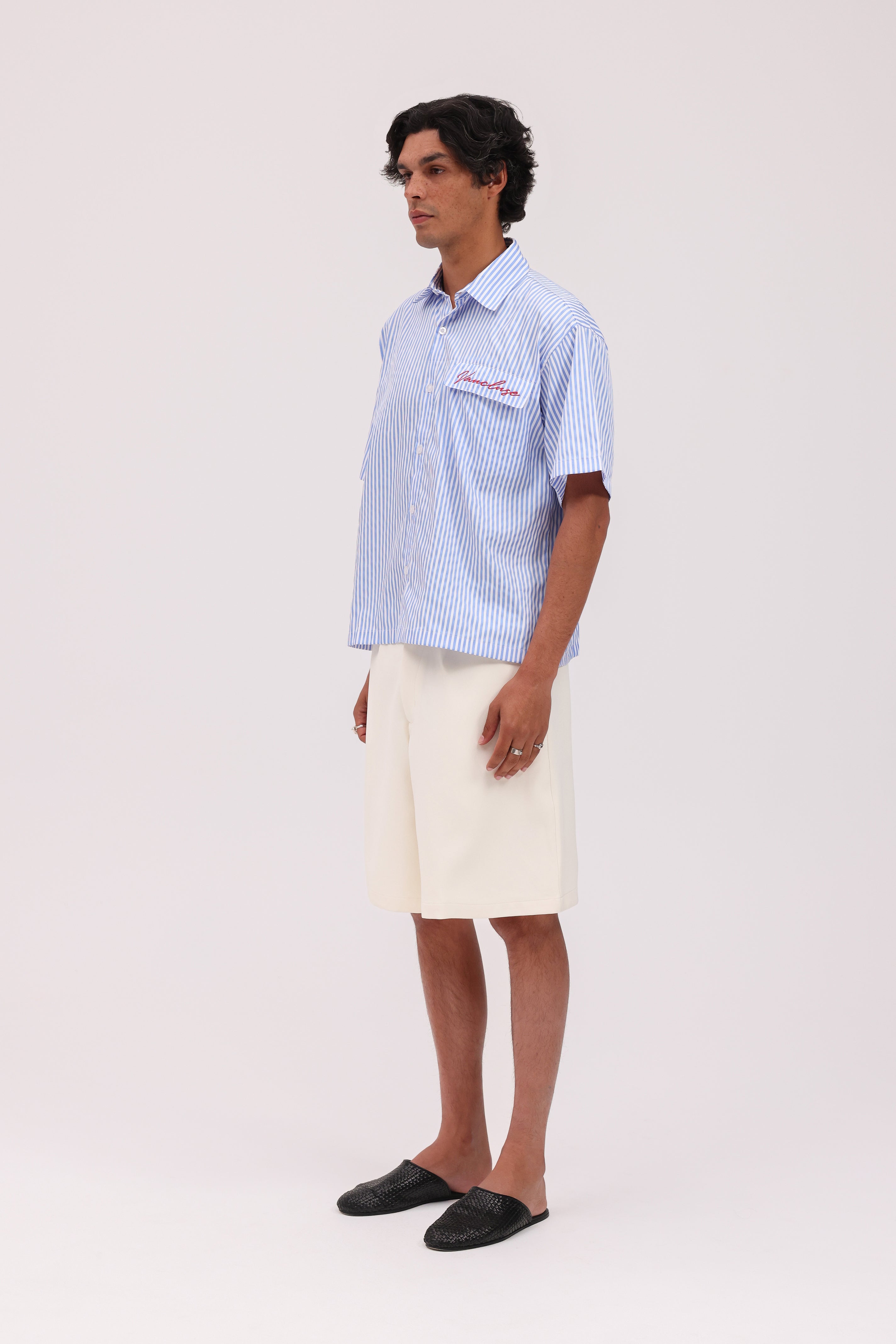 Striped Signature Short Sleeve Shirt - White/Blue