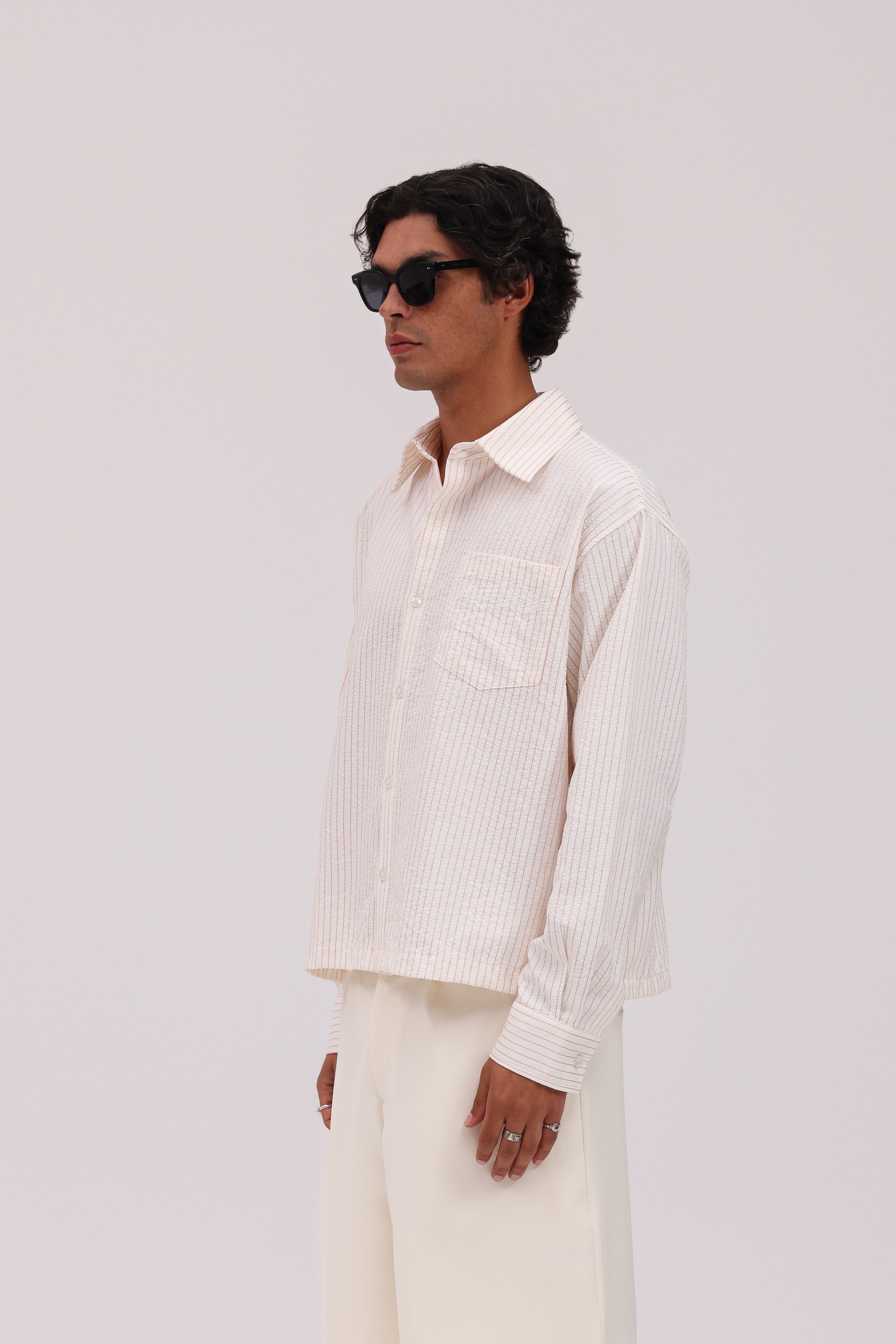 Striped Signature Long Sleeve Shirt - Off White/Pink