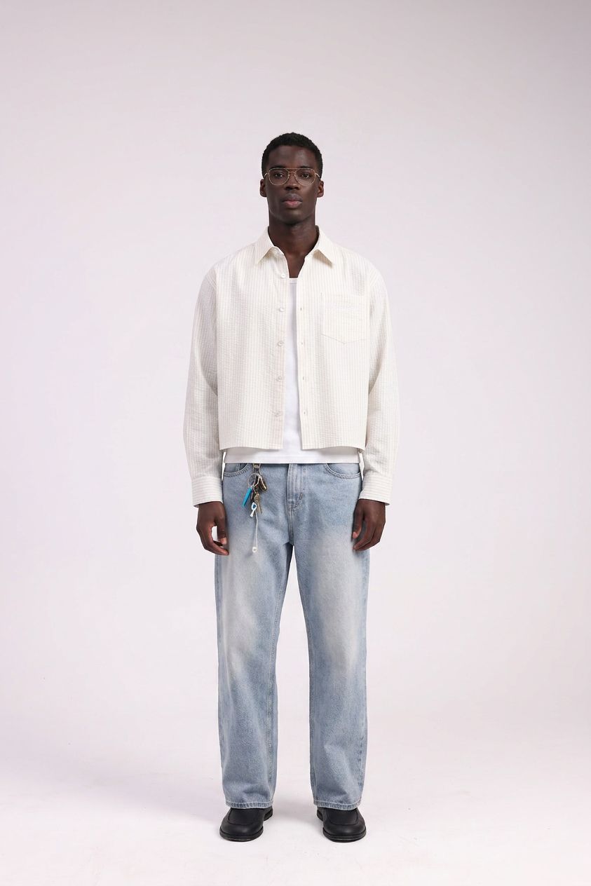 Striped Signature Long Sleeve Shirt - Off White/Pink