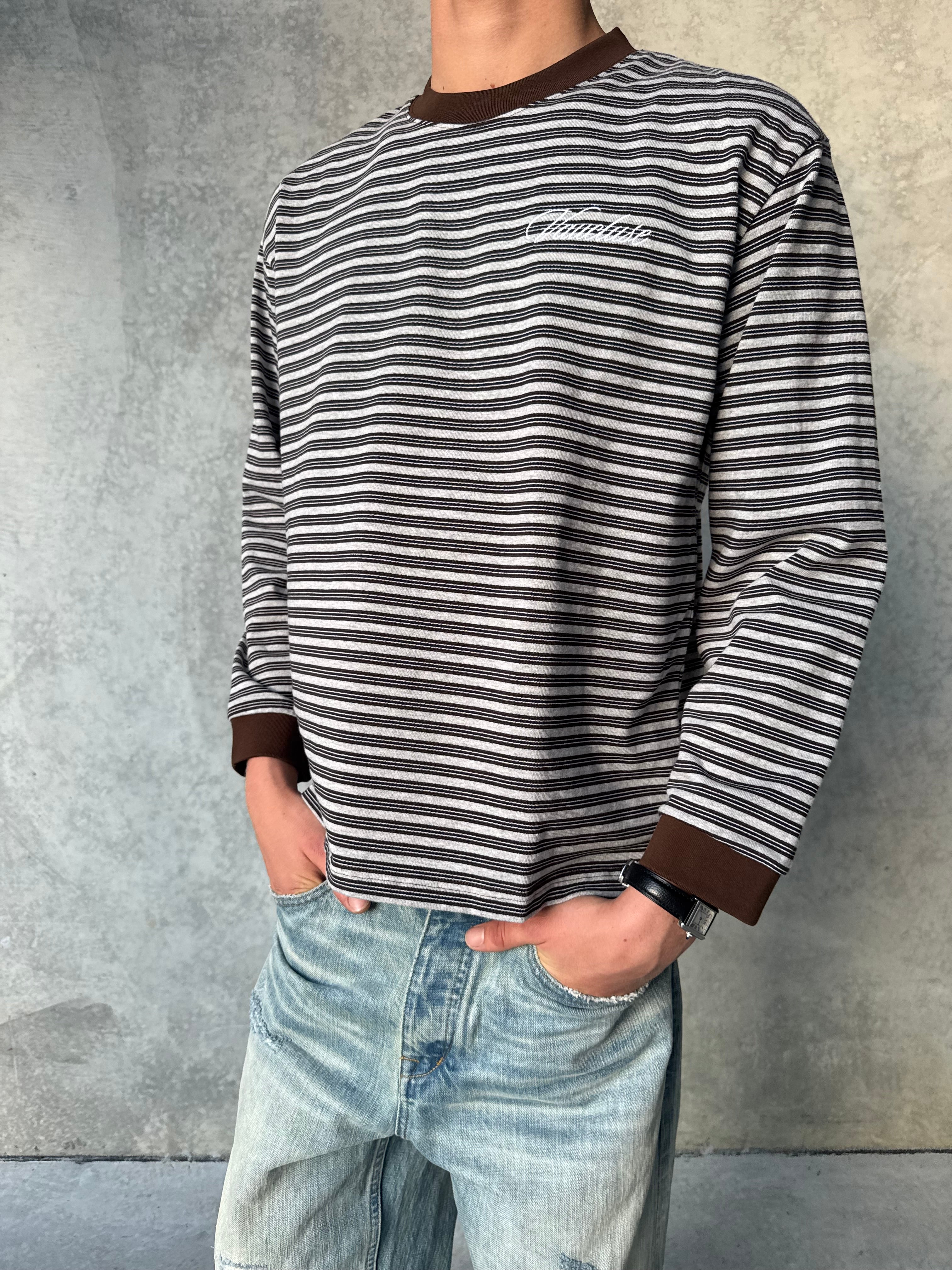Striped Long Sleeve T-Shirt - Grey/Brown
