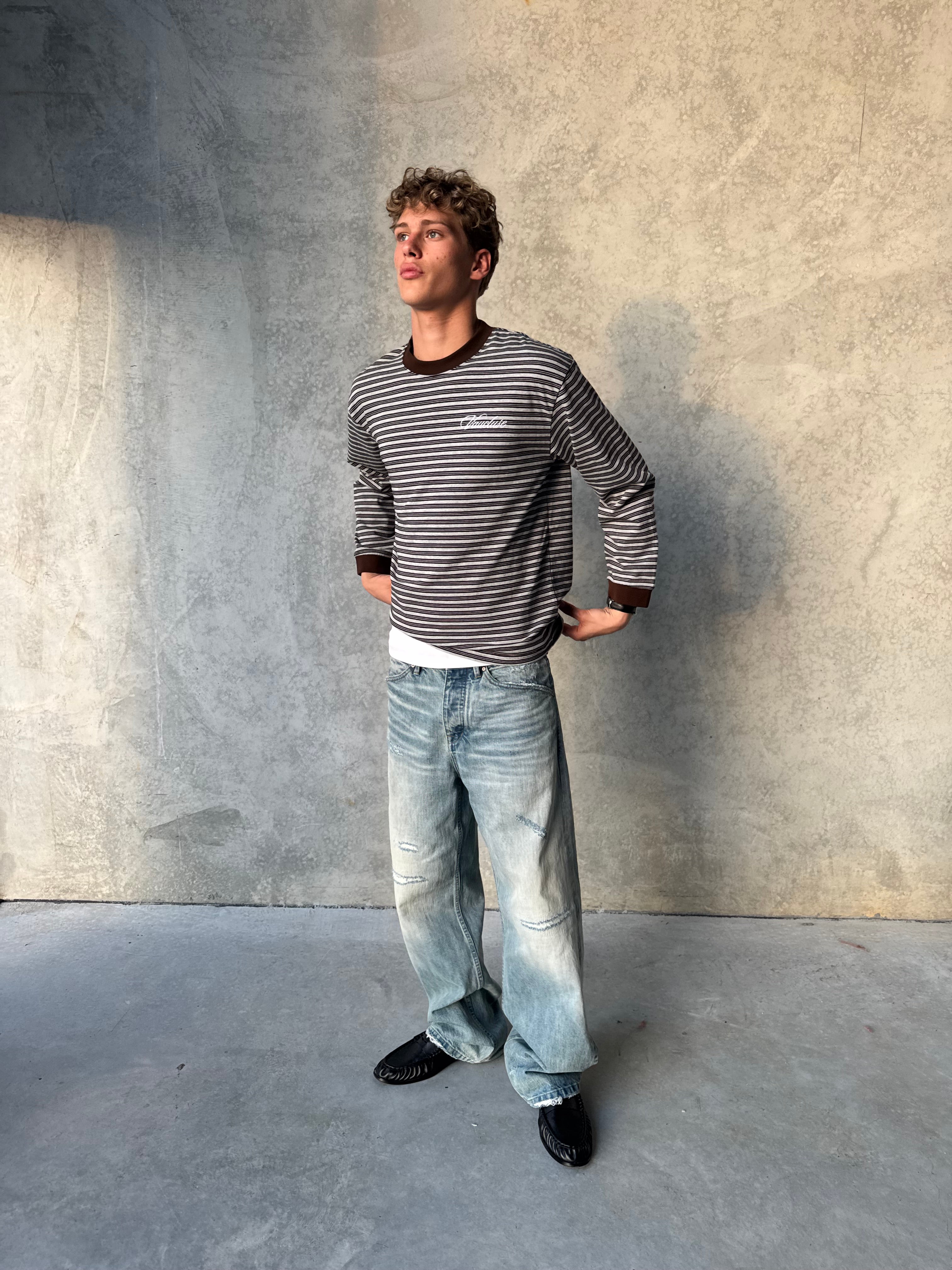 Striped Long Sleeve T-Shirt - Grey/Brown