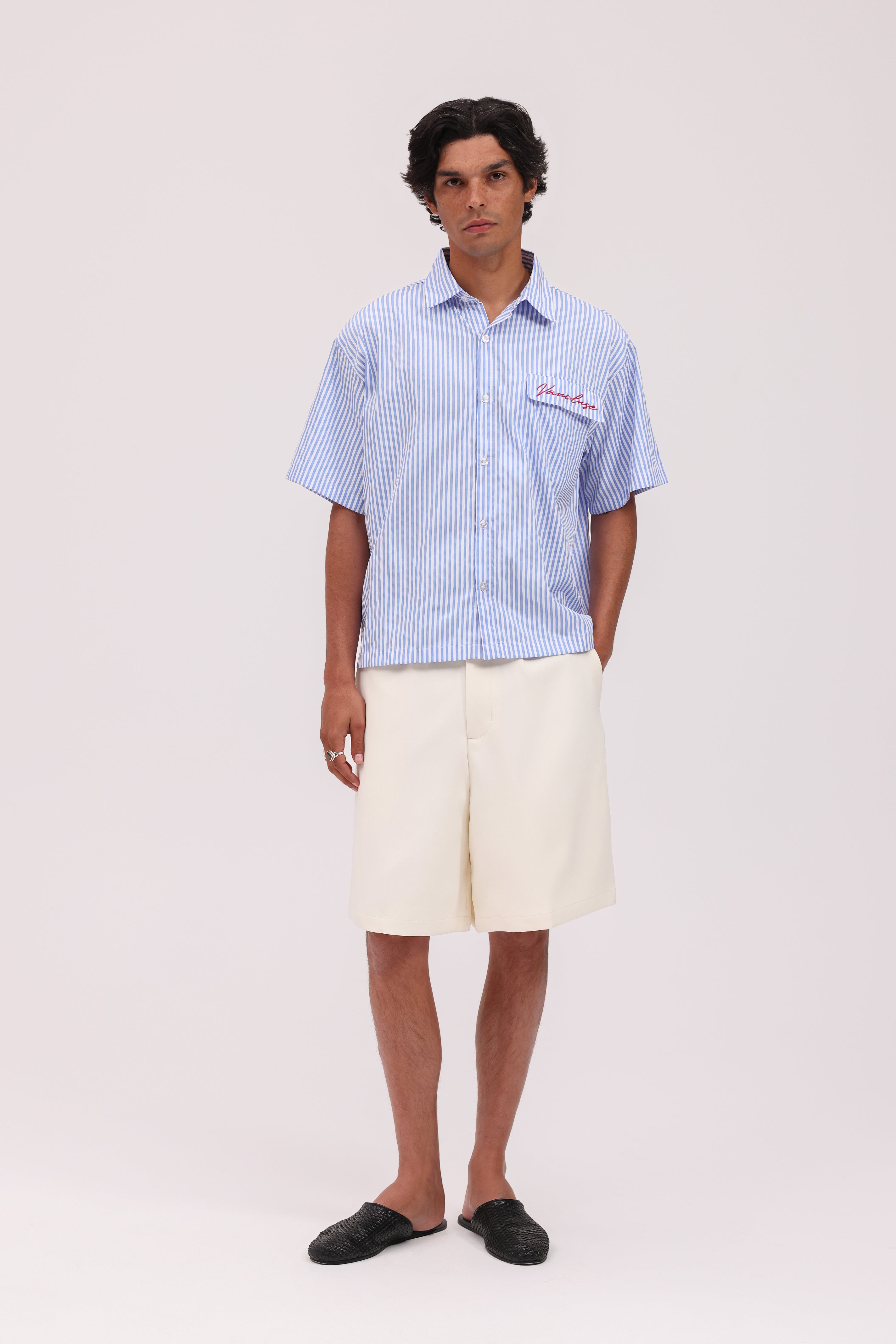 Striped Signature Short Sleeve Shirt - White/Blue – VAUCLUSE