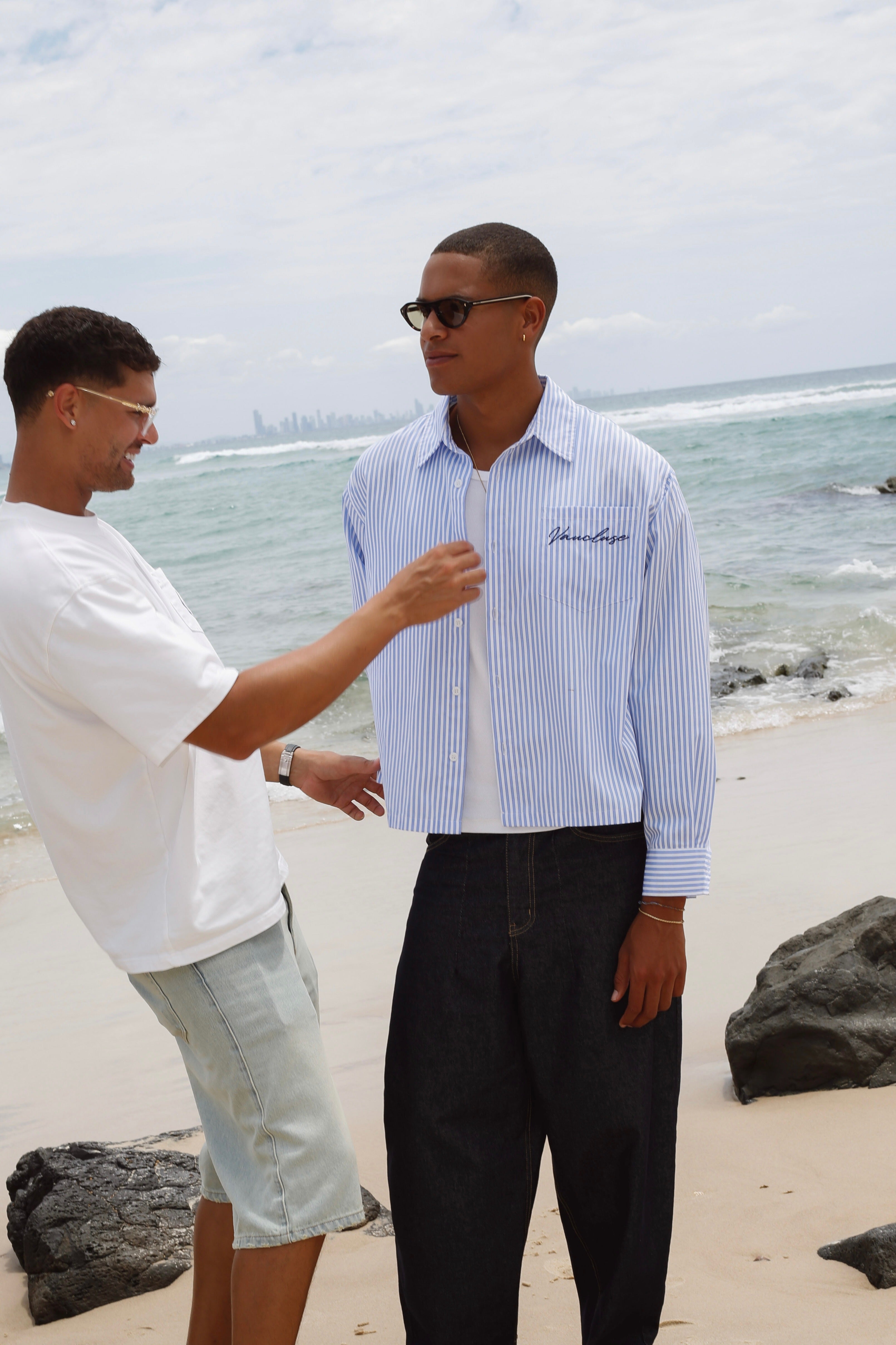 Striped Signature Long Sleeve Shirt - White/Dark Blue