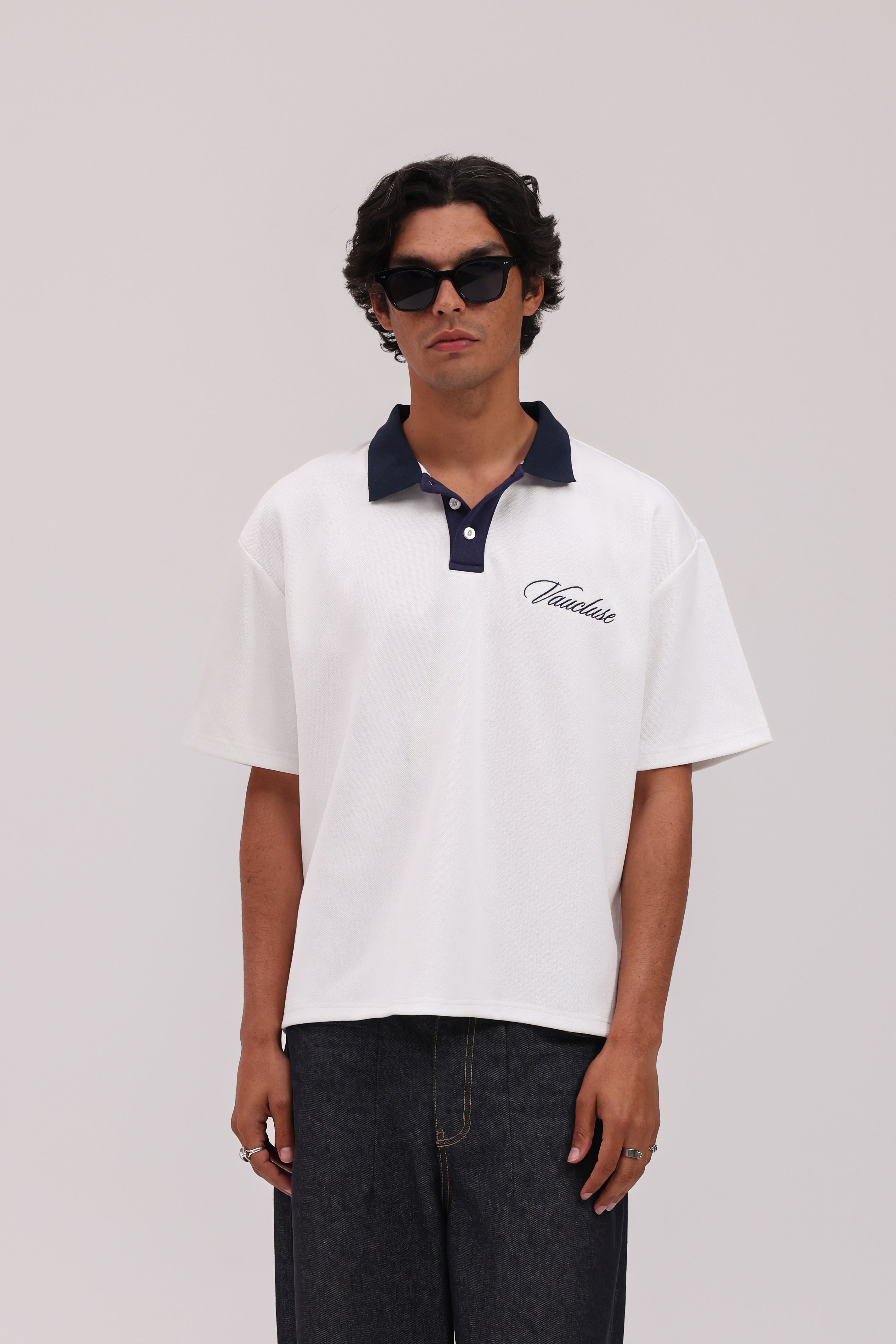 Signature Short Sleeve Polo Shirt - White/Navy