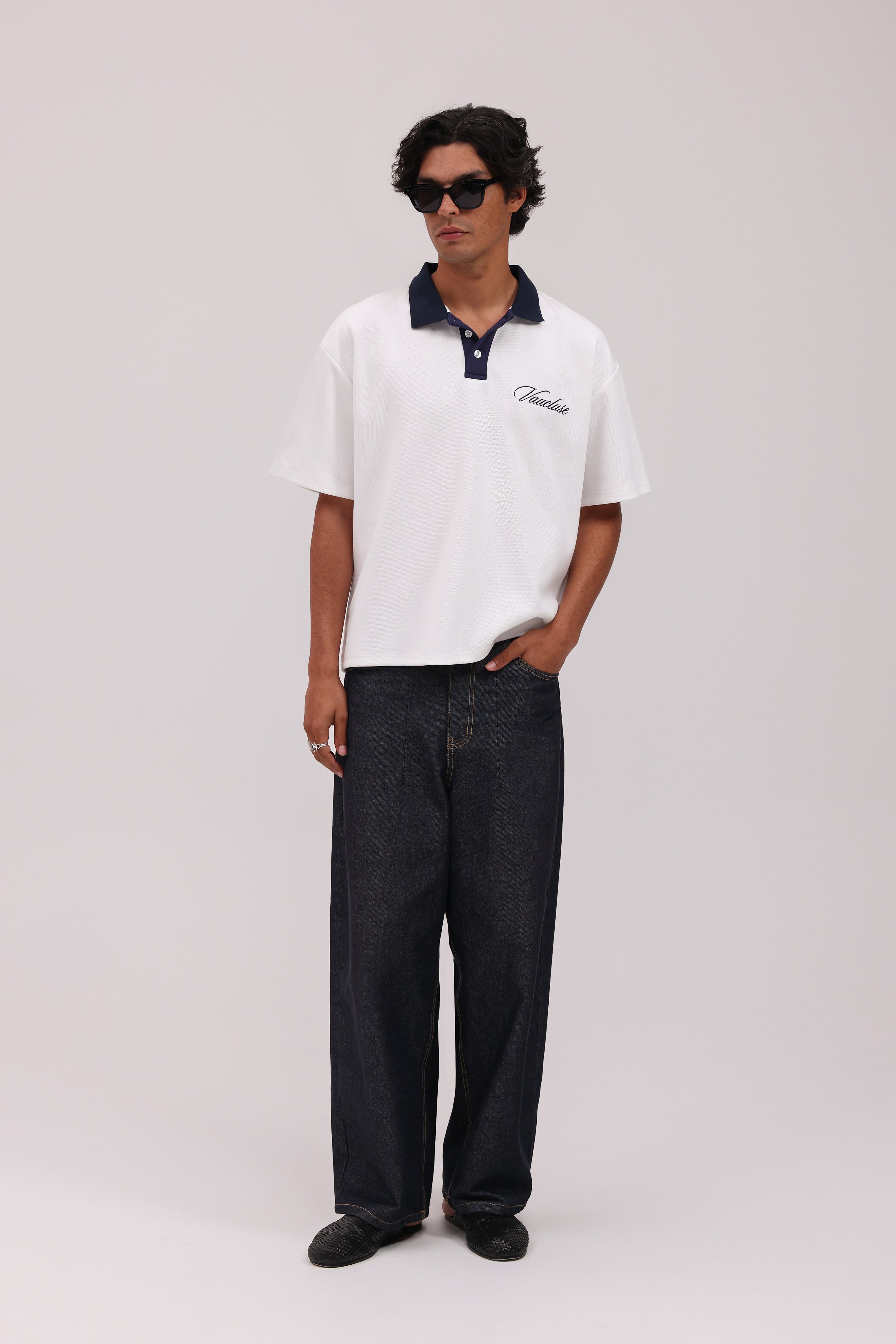 Signature Short Sleeve Polo Shirt - White/Navy